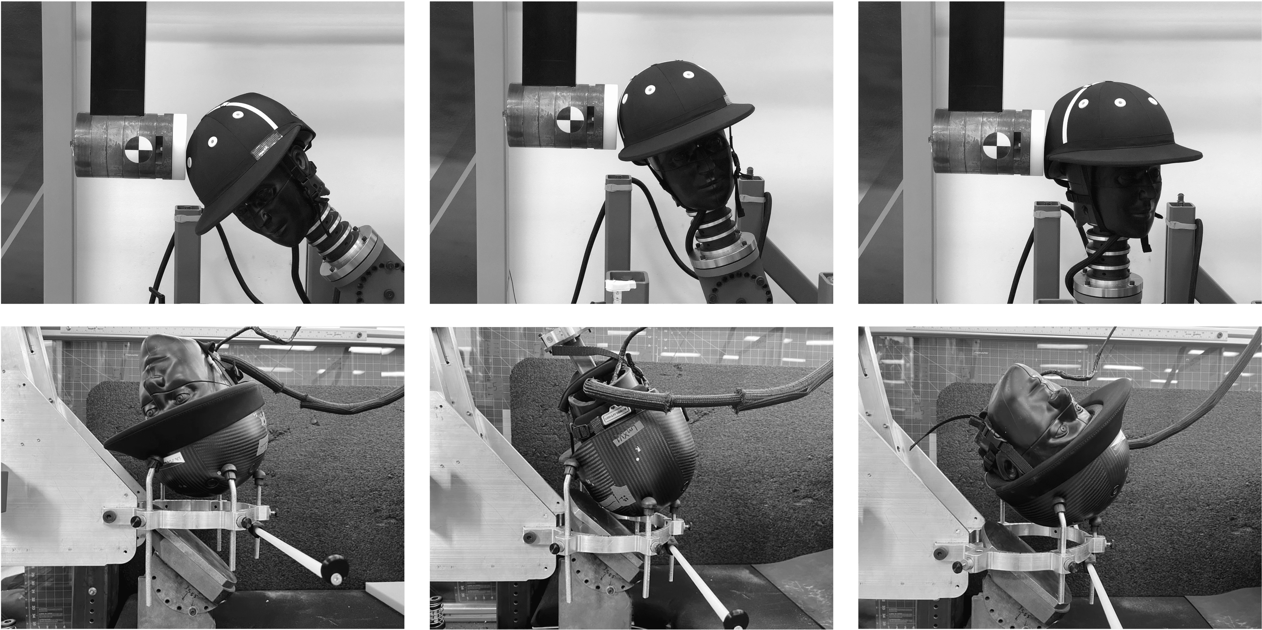 impact locations on the pendulum and oblique test systems